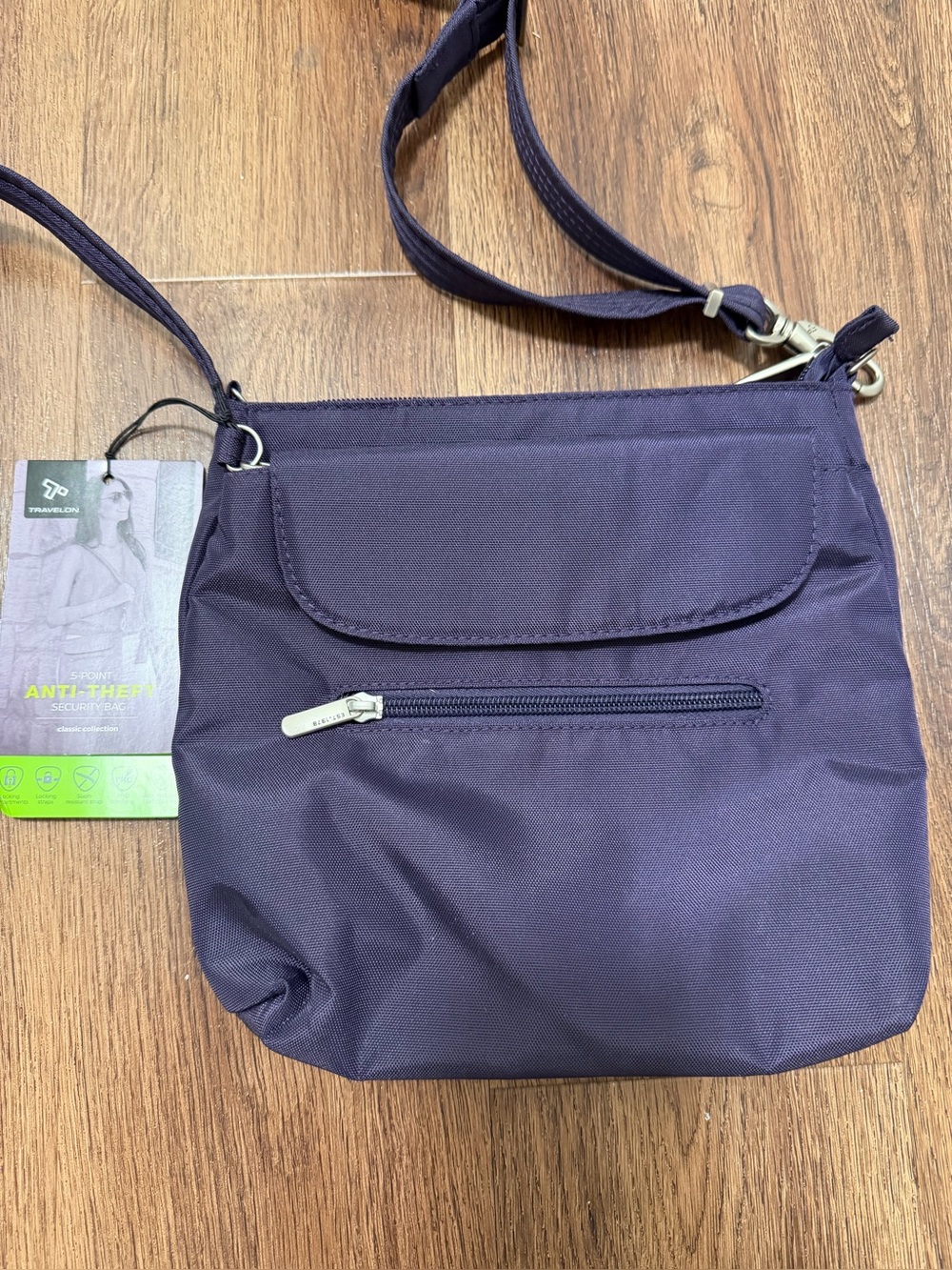 Travelon Purple 5-Point Anti-Theft Crossbody Security Bag NWT